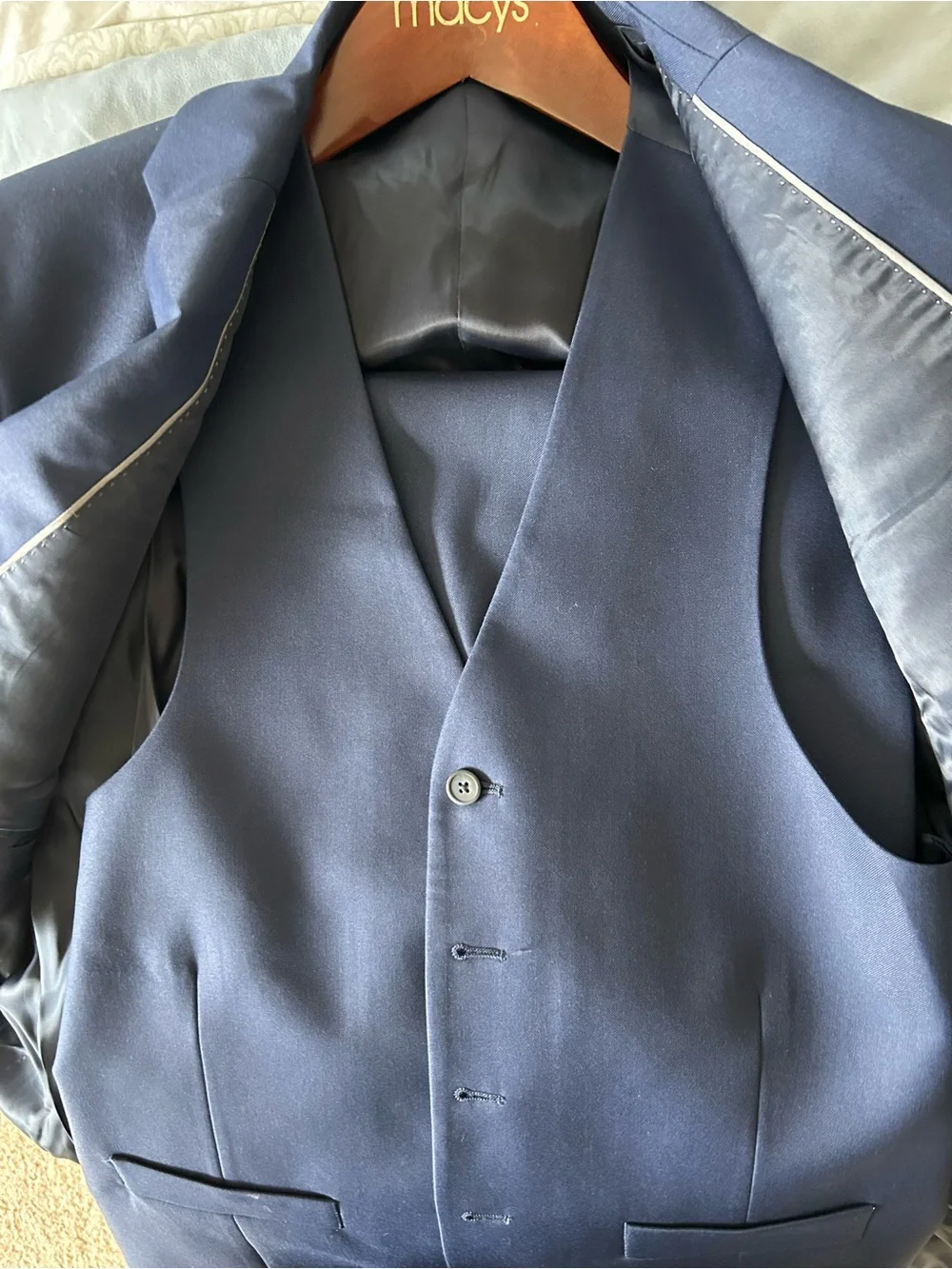Men's 38R Navy Blue 3-Piece Suit - Classic Two-Button